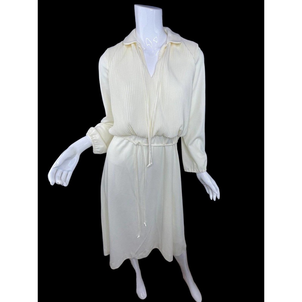 Vintage Sunshine Alley Vanilla Cream Accordion Pleat Blouson A Line Dress